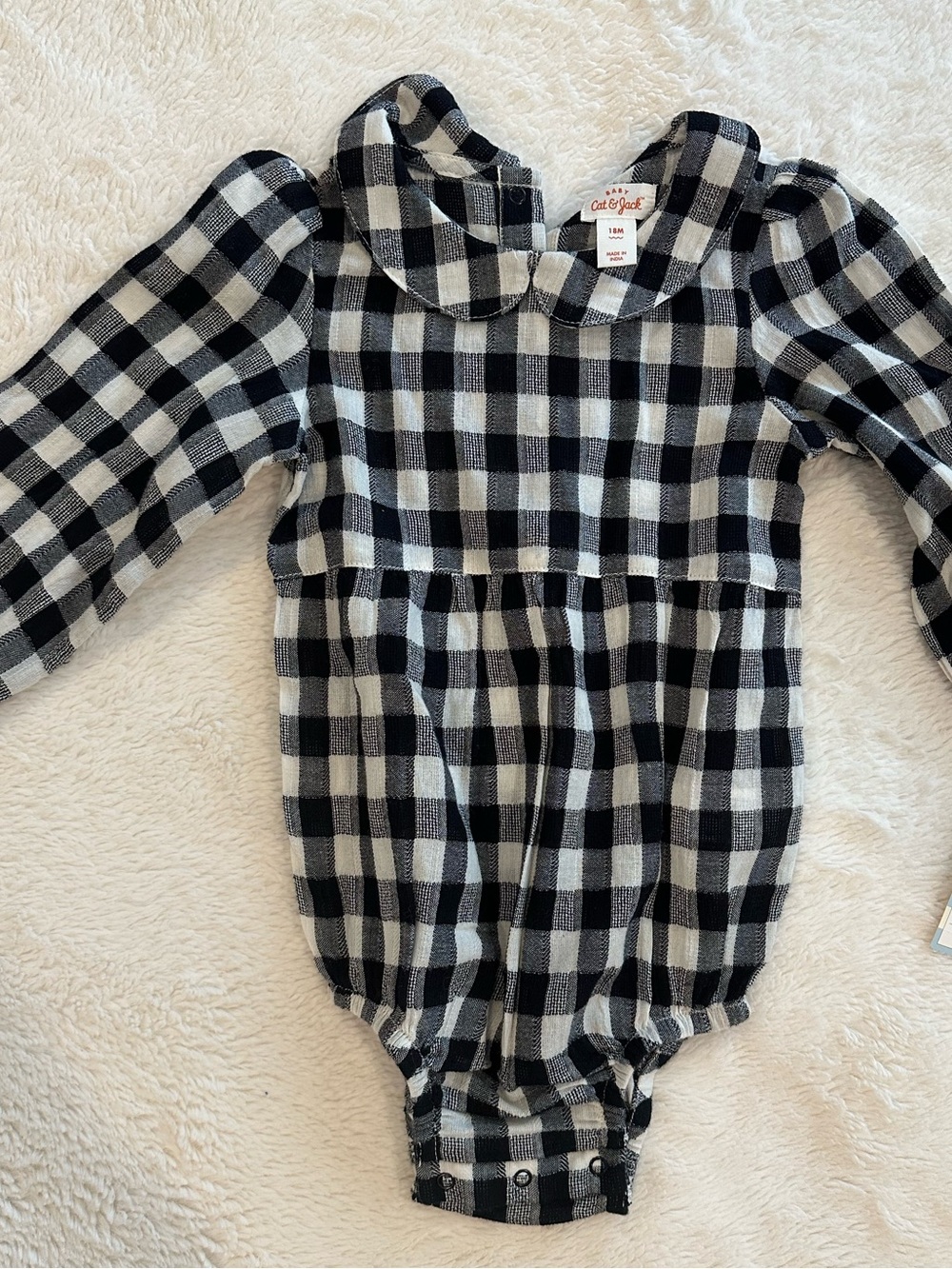 Cat & Jack Black and White Plaid Long-Sleeve Romper